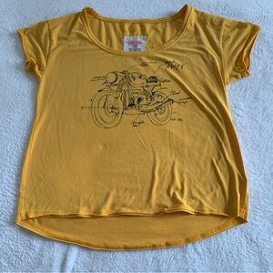 Women’s Large BMW Motorrad Mustard Yellow Motorcycle Sketch Graphic T-Shirt